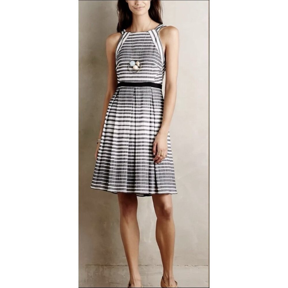 Eva Franco Anthropologie Women’s Saybrook Gray Stripe Dress Sleeveless Lined Zip - Picture 1 of 2